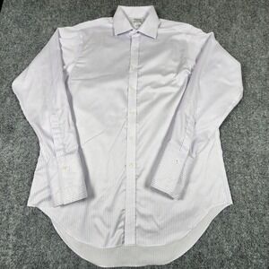 TM Lewin Mens Dress Shirt 17 36 Purple White Stripe Non-Iron Regular Fit Cotton